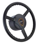 Alternate view of NX510 auto-steer system steering wheel highlighting ergonomic design.